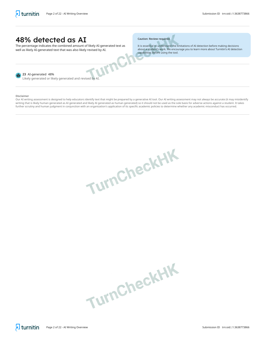 Turnitin AI Writing Overview · Turnitin 報告範例